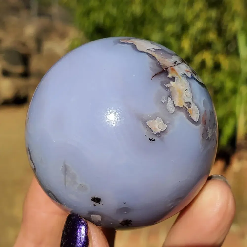 Light Blue Flower Agate Crystal Stone Sphere 180 grams 51 mm